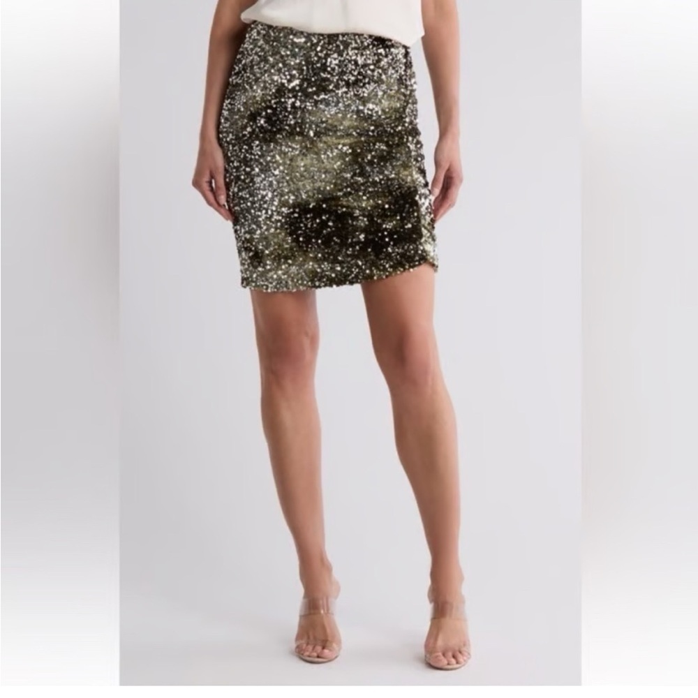 Hugo Boss Sequin Mini Skirt Metallic Silver Black Party NYE Glam XXL